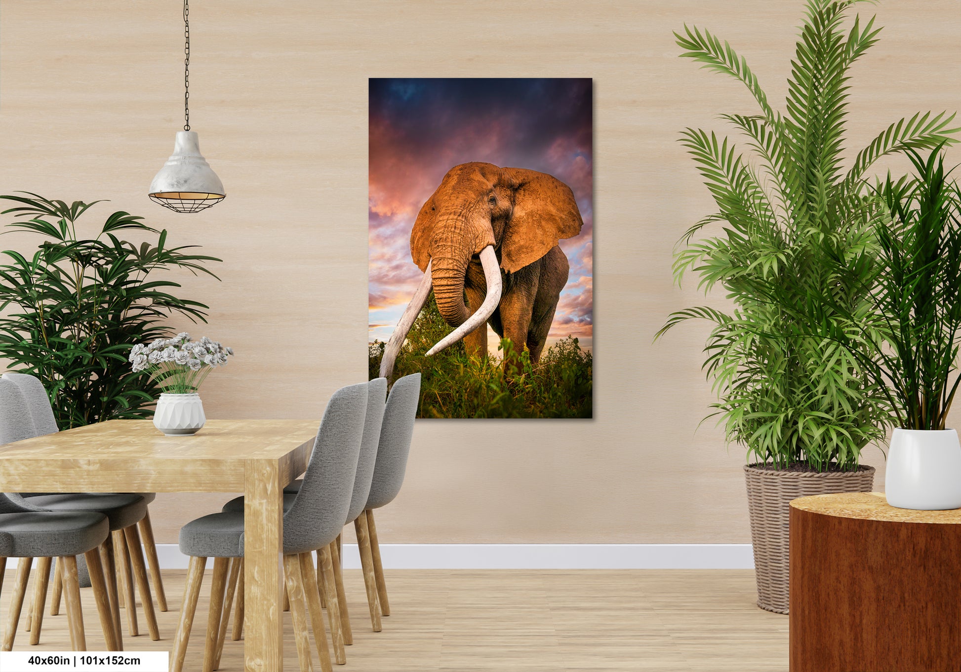 a painting of an elephant in a room