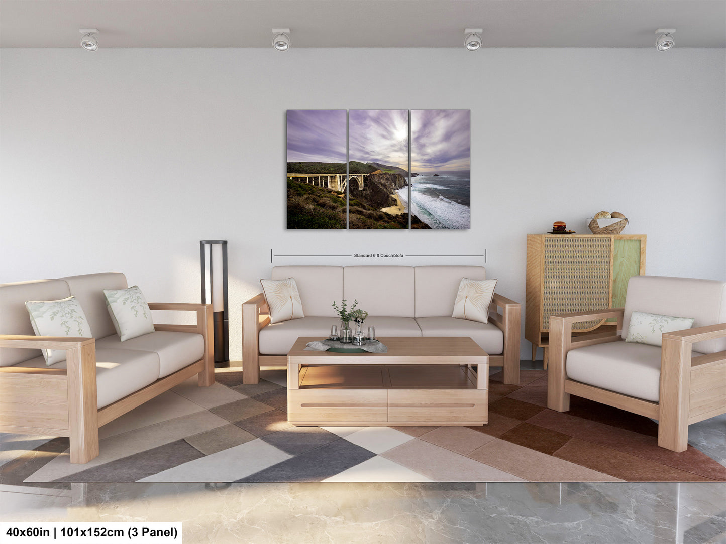 a living room filled with furniture and a painting on the wall