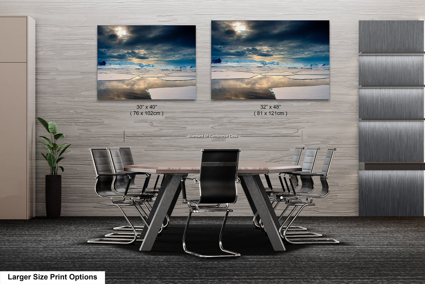 a dining room table with chairs in front of it