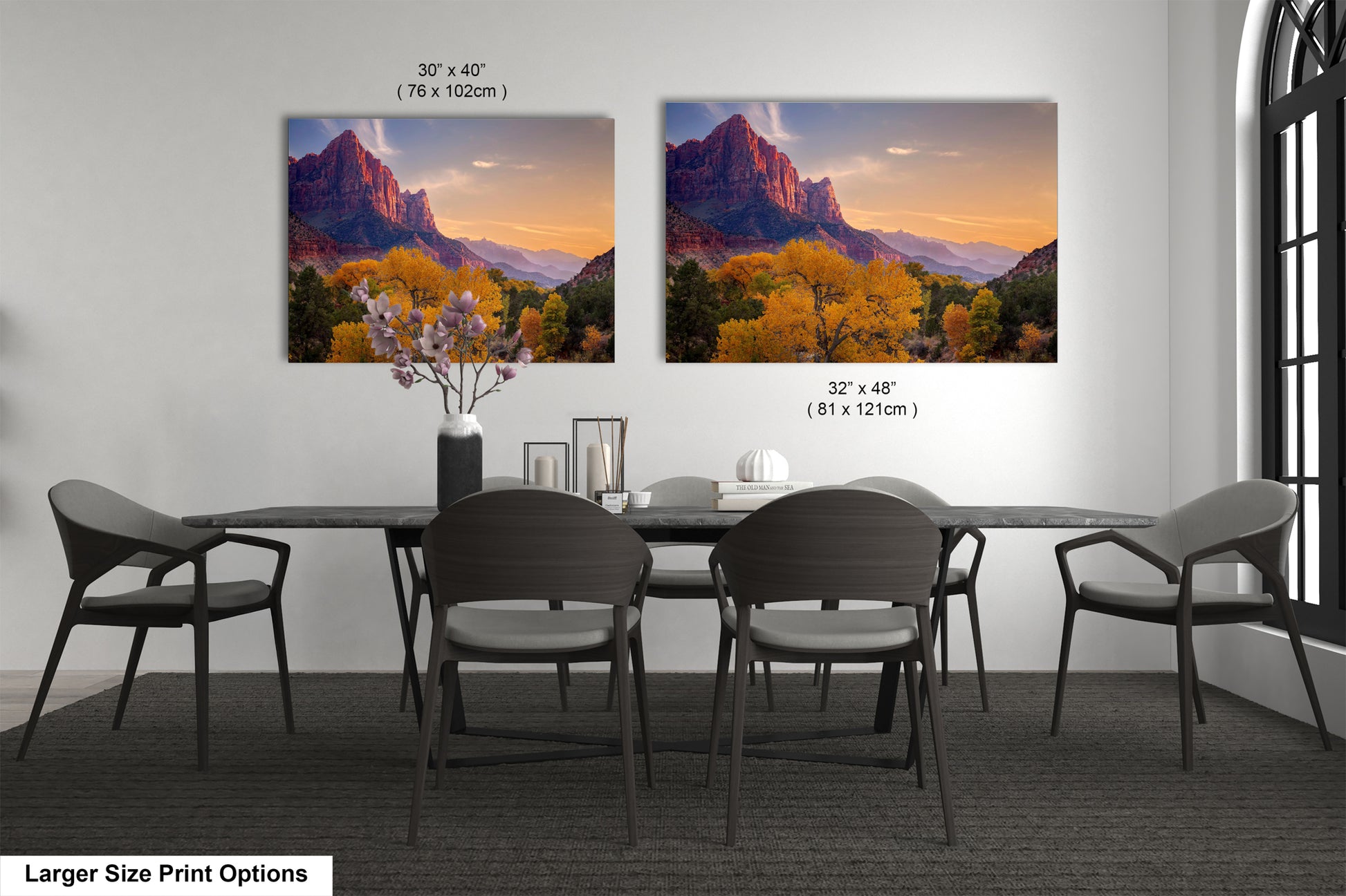 a dining room with a table and chairs