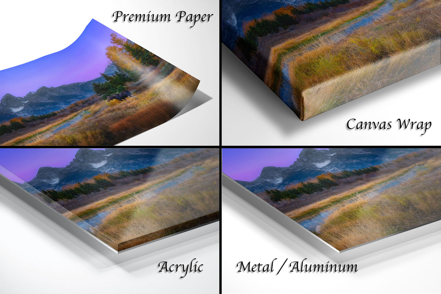 a series of four photos of a landscape