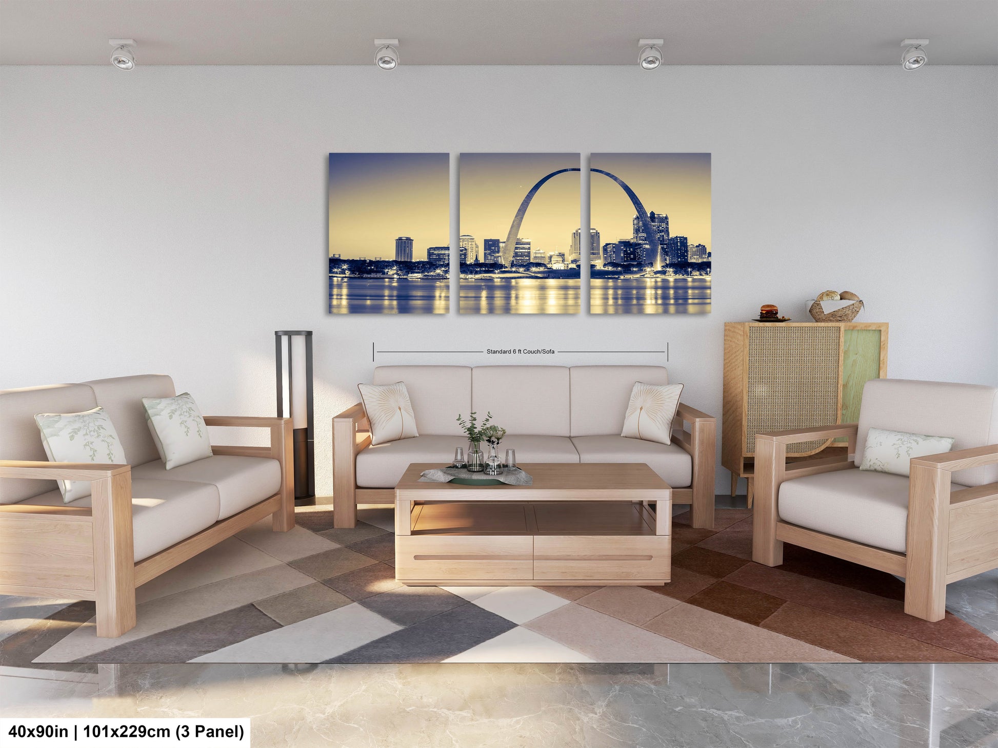 a living room filled with furniture and a painting on the wall