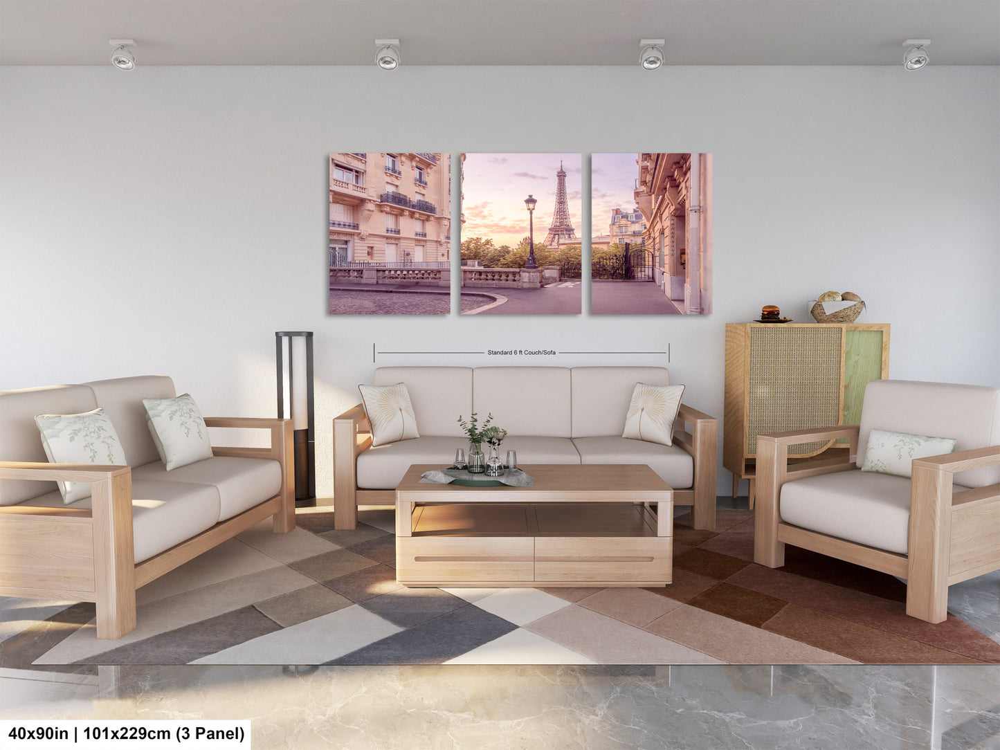 a living room filled with furniture and a painting on the wall