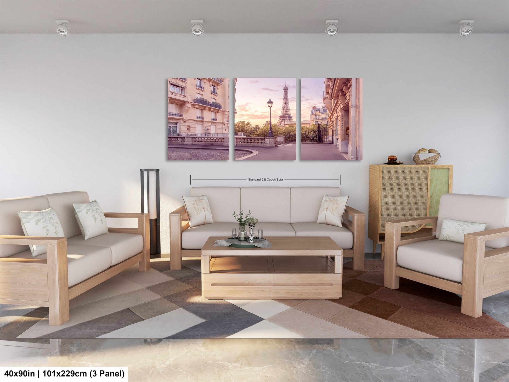 a living room filled with furniture and a painting on the wall