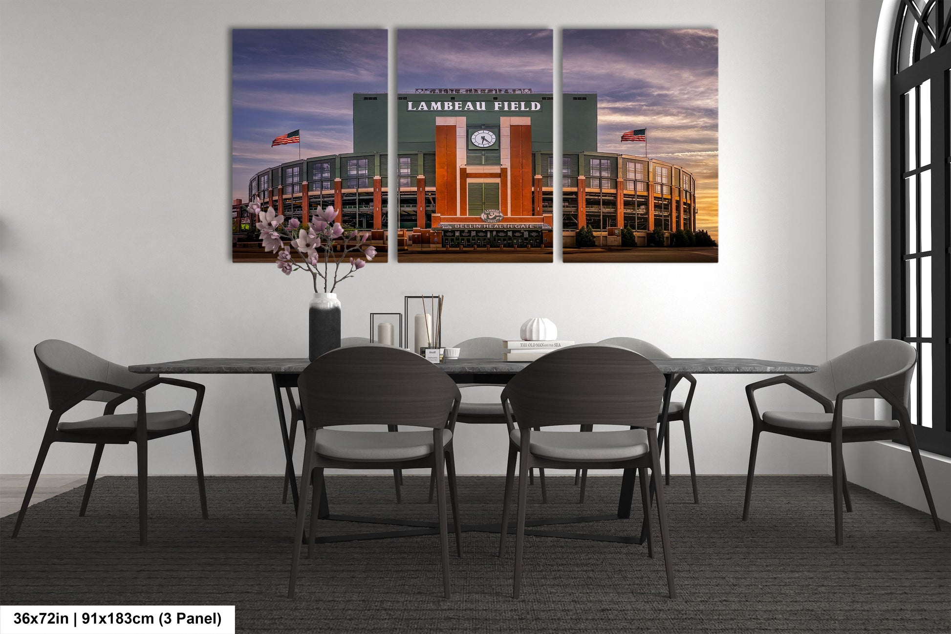 a dining room with a table and chairs