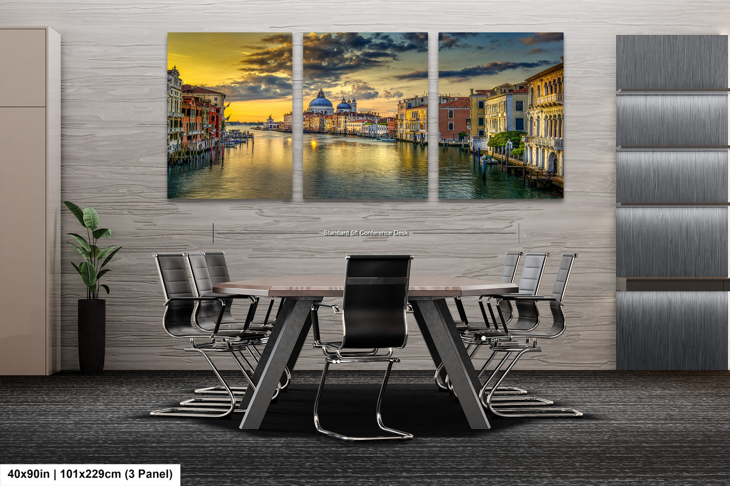 a dining room table with chairs and a painting on the wall