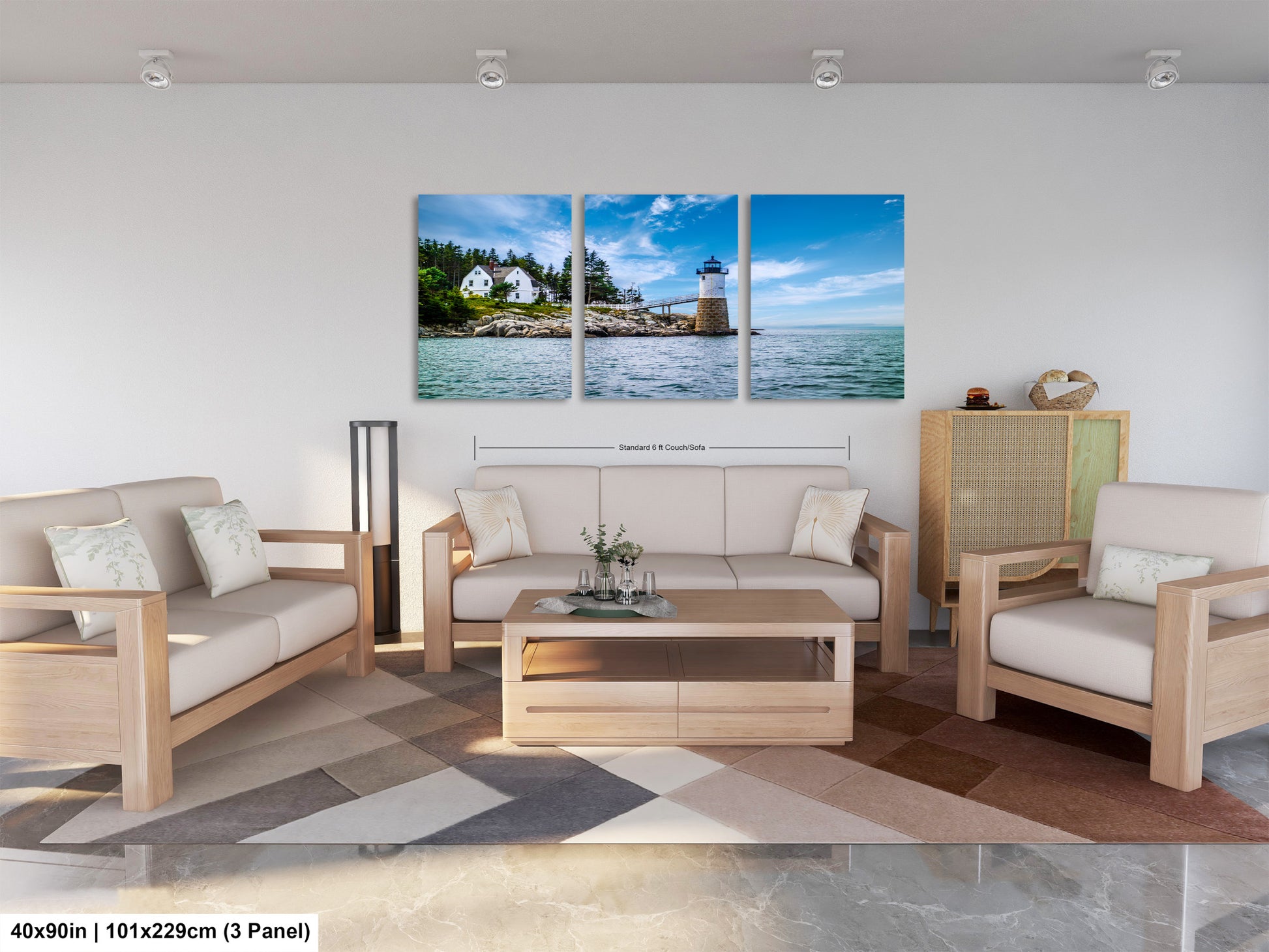 a living room filled with furniture and a painting on the wall