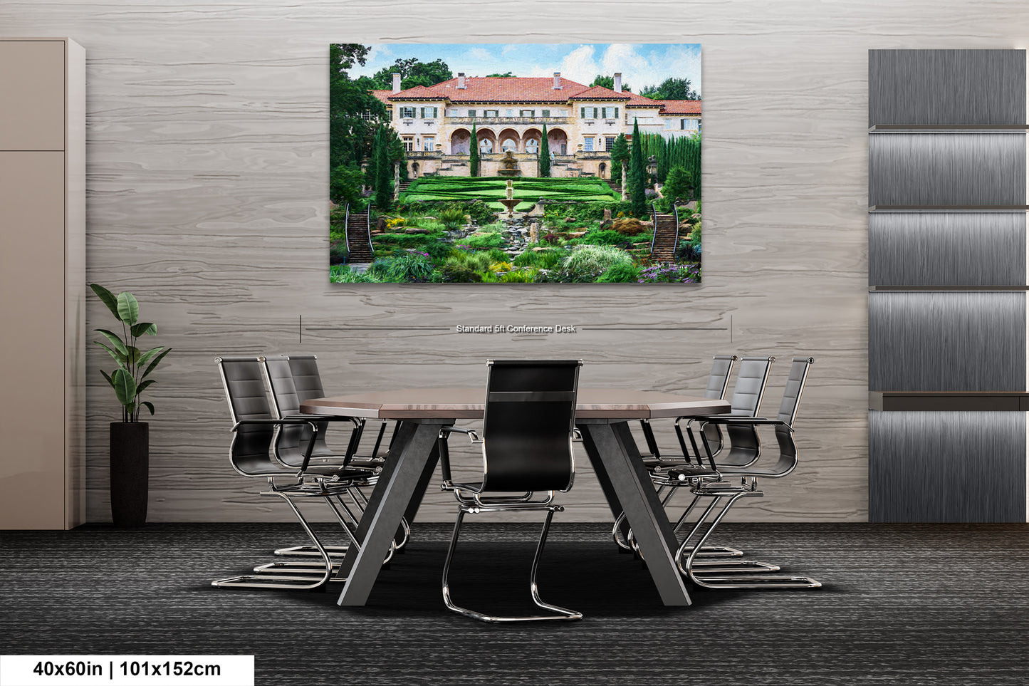 a painting of a house with a garden in front of it