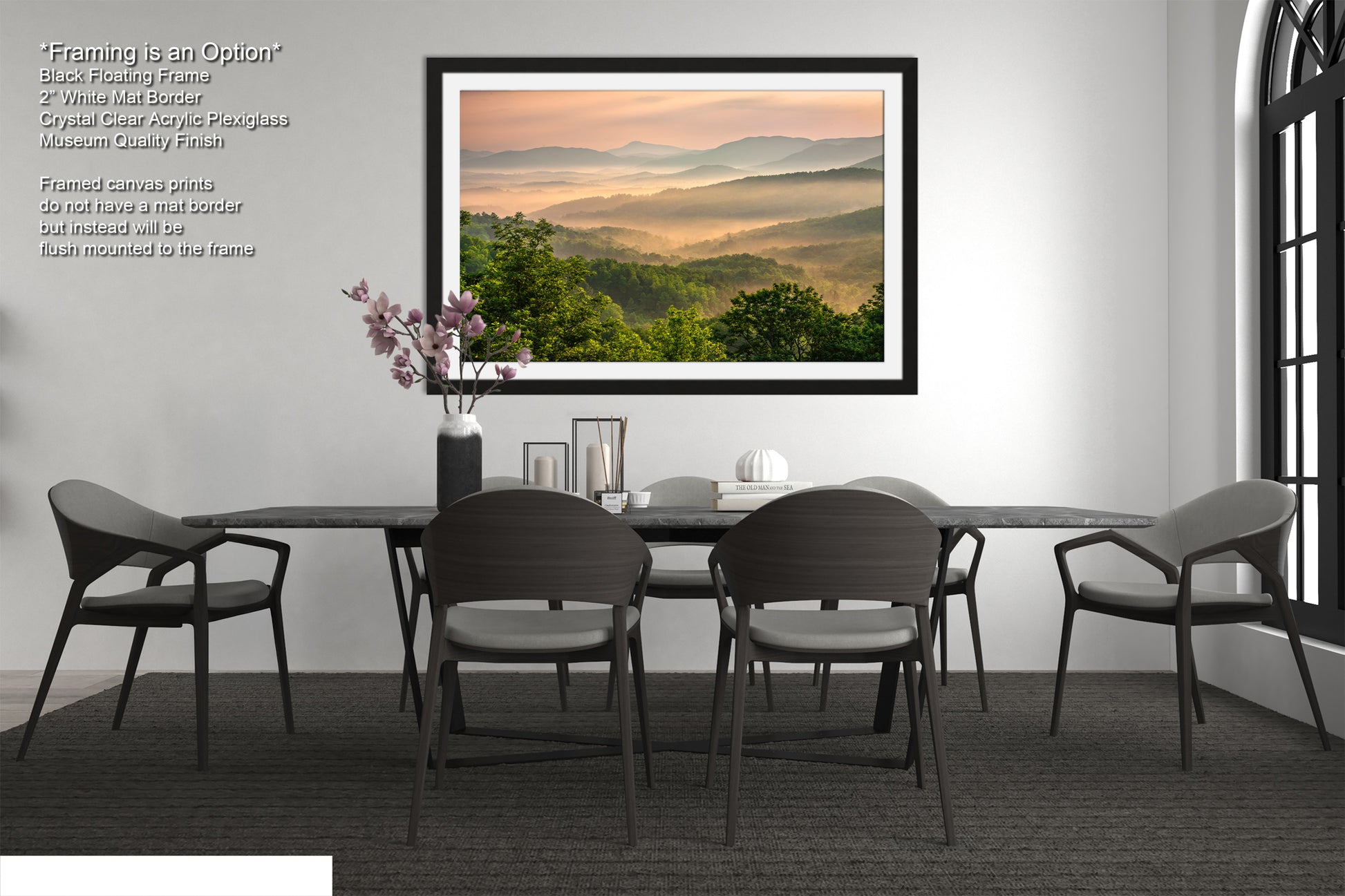 a picture of a dining room with a table and chairs