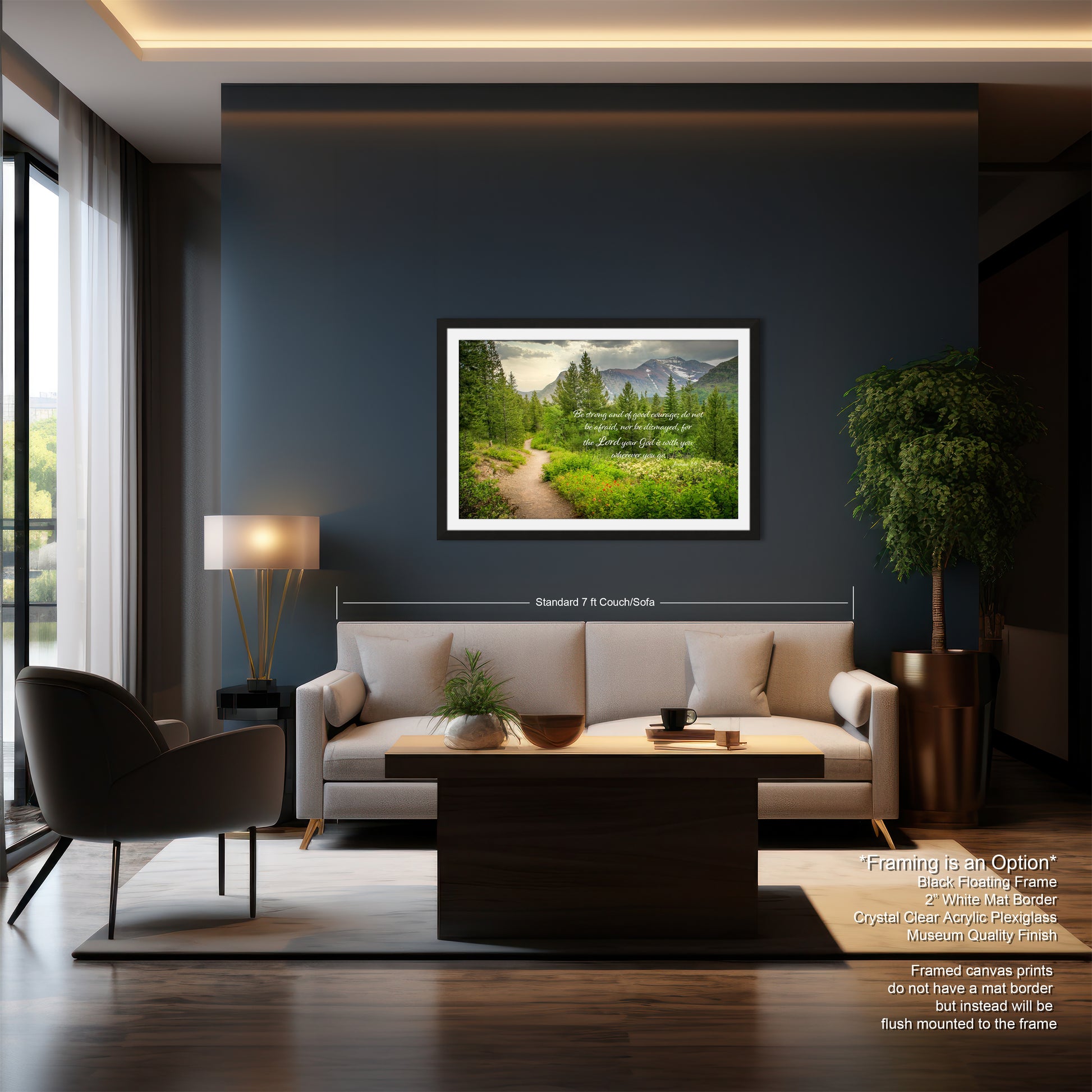 a living room with a couch a chair and a painting on the wall