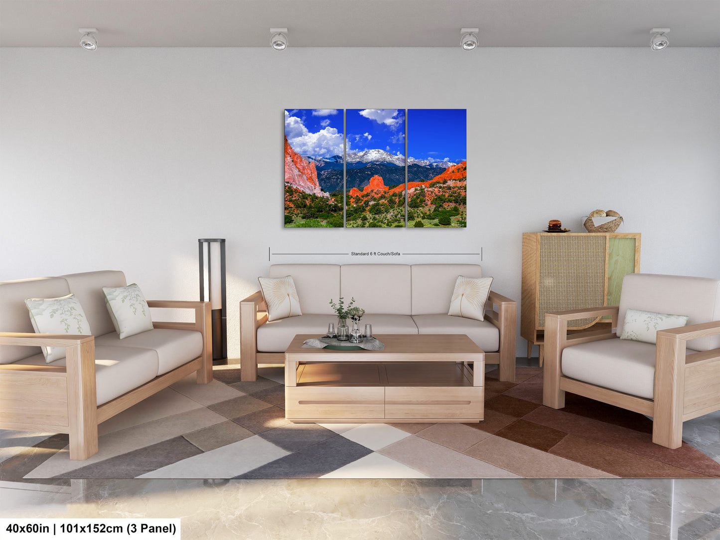 a living room filled with furniture and a painting on the wall