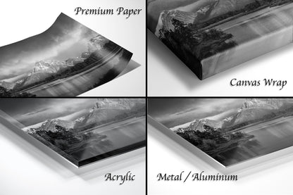 a series of four photos of a mountain range