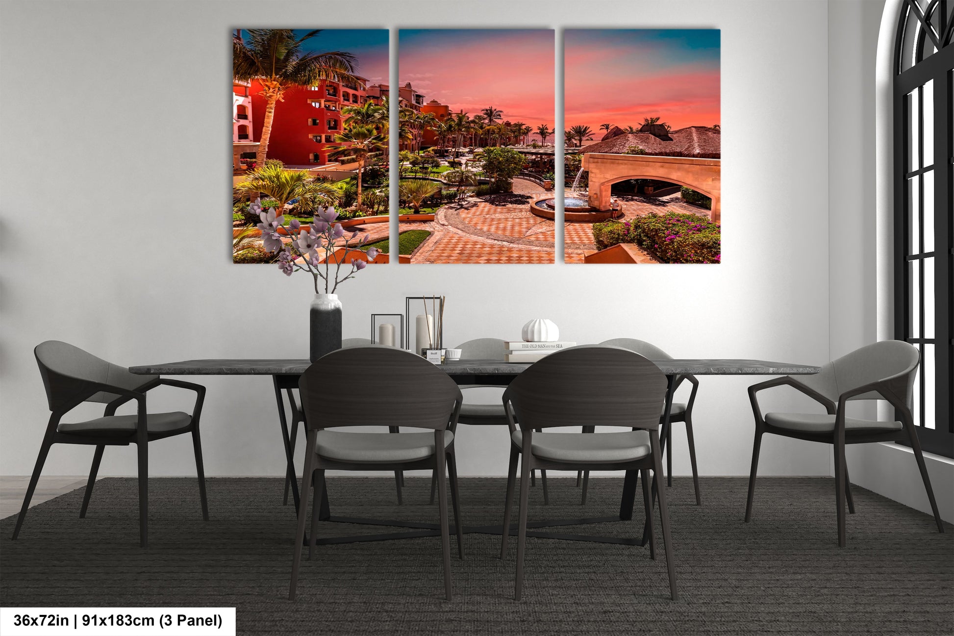 a dining room with a table and chairs