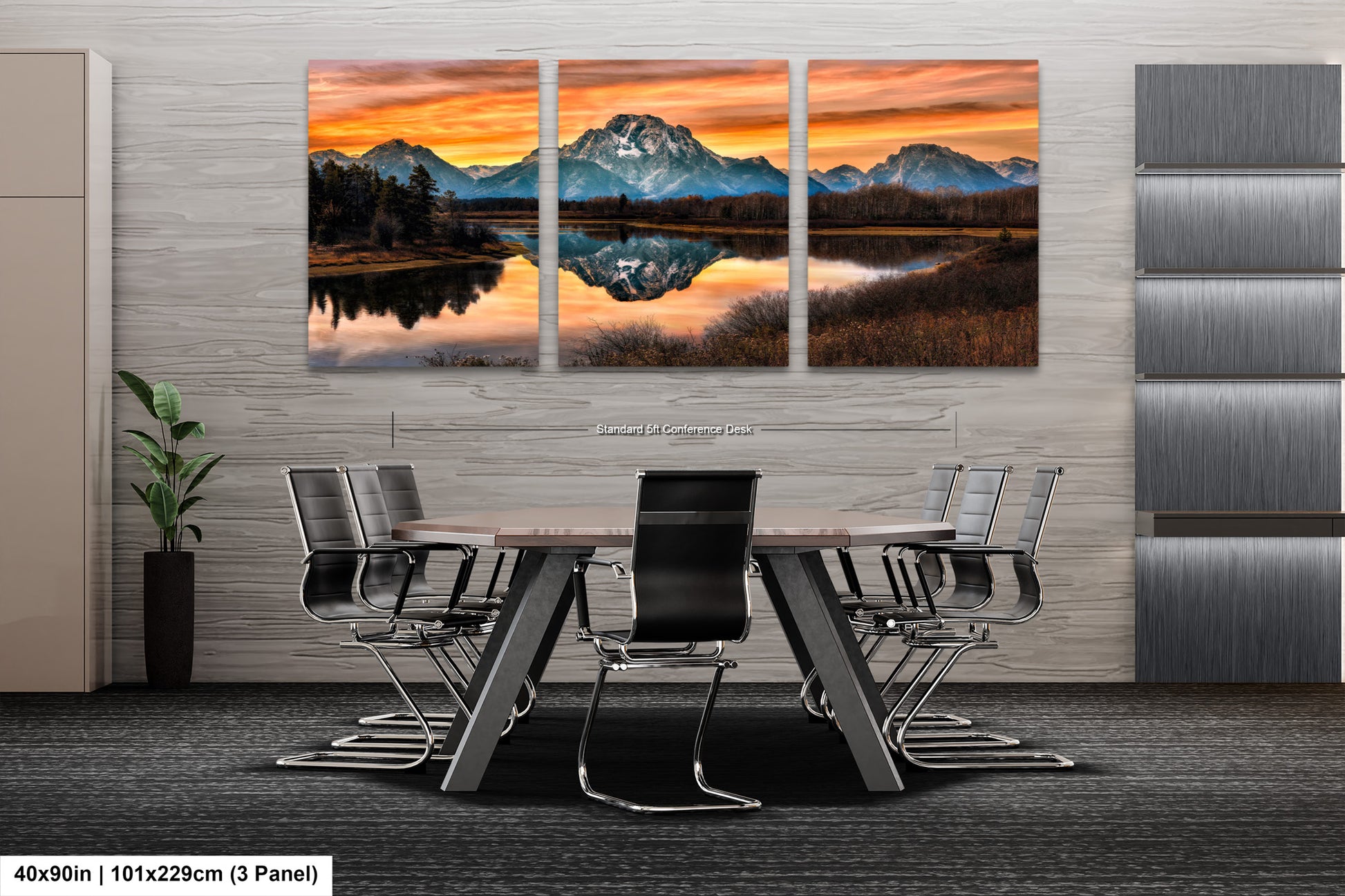 a dining room table with chairs and a painting on the wall