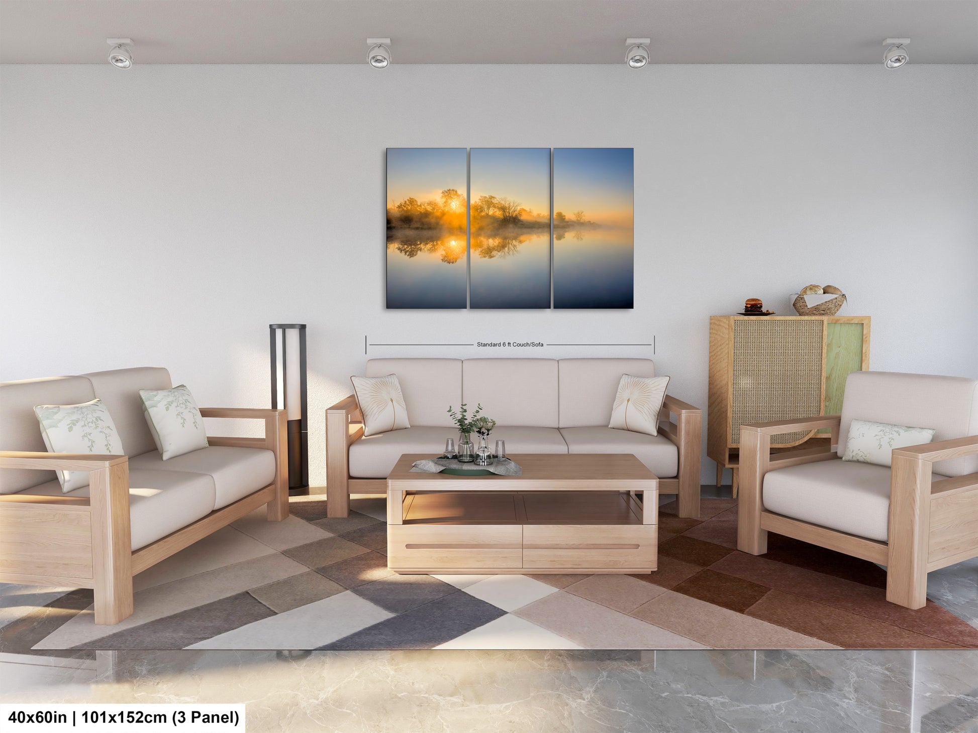 a living room filled with furniture and a painting on the wall
