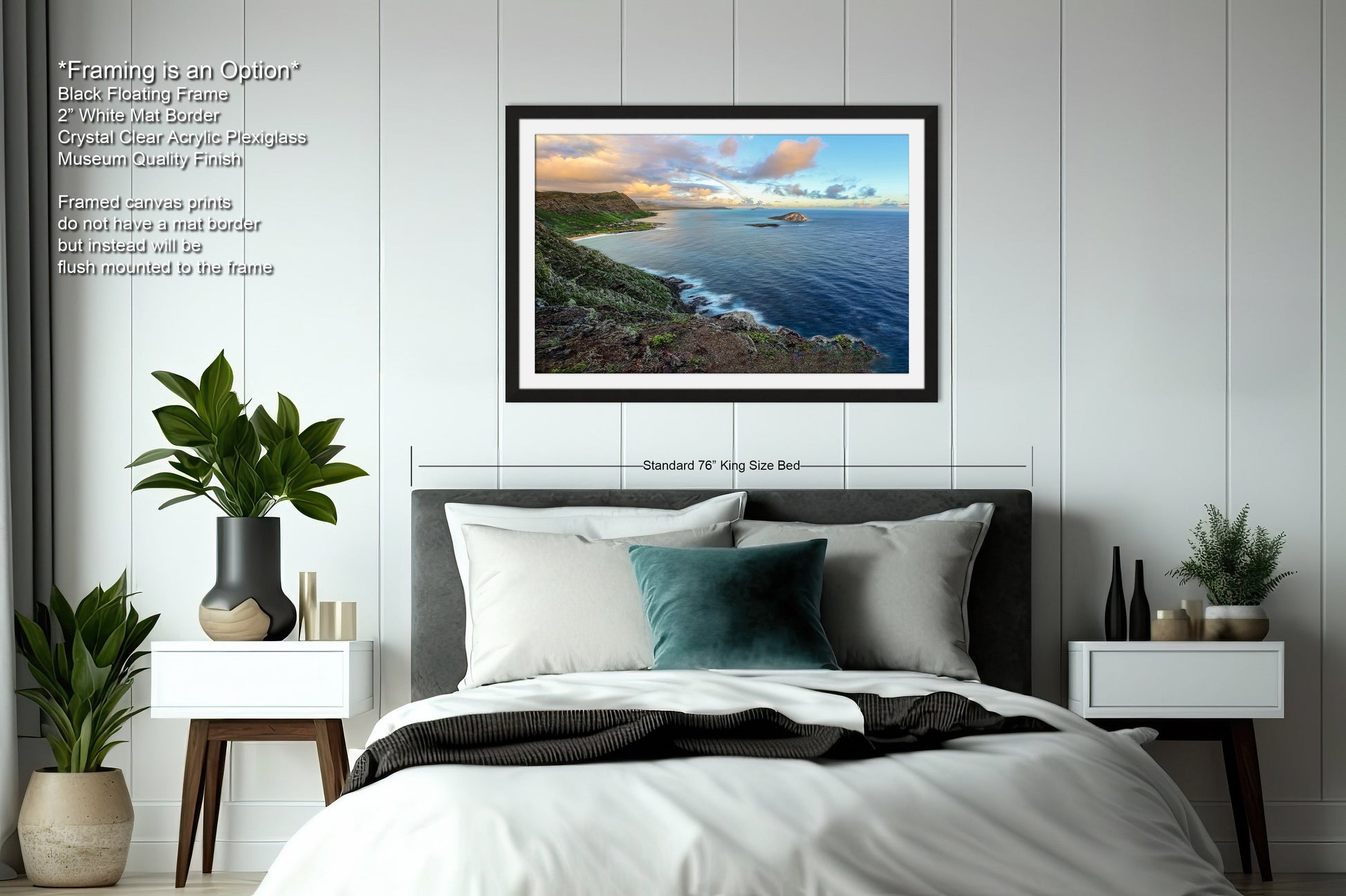 a bedroom with a large bed and a painting on the wall