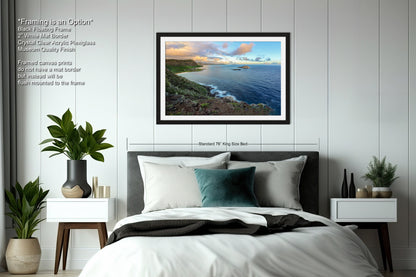 a bedroom with a large bed and a painting on the wall