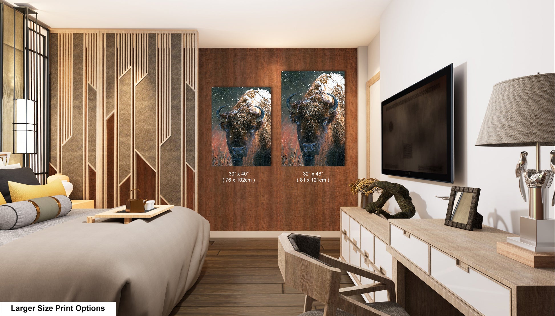 a bedroom with a bed and a television