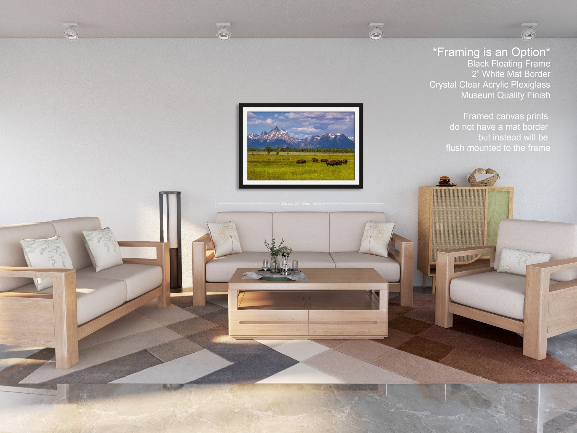 a living room filled with furniture and a painting on the wall
