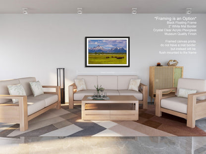 a living room filled with furniture and a painting on the wall