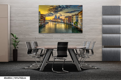 a painting of a cityscape with a river running through it