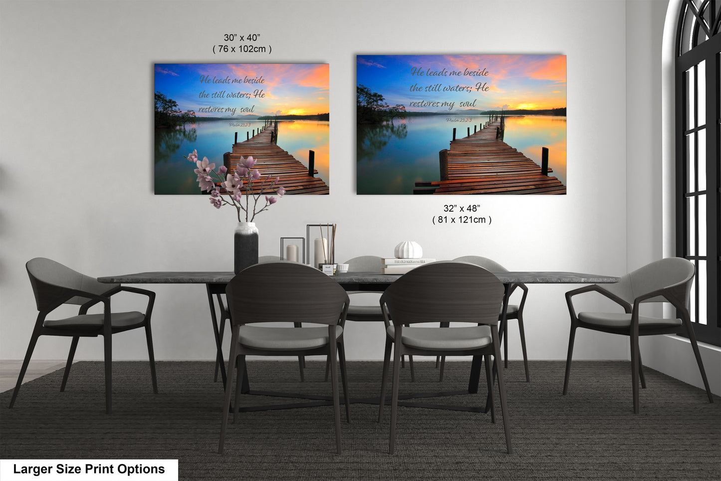 a dining room with a table and chairs