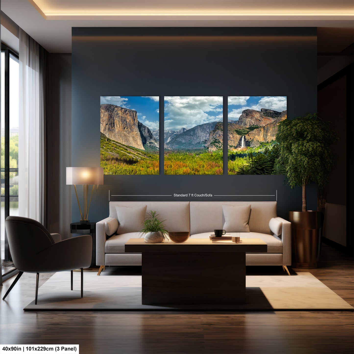 a living room filled with furniture and a painting on the wall