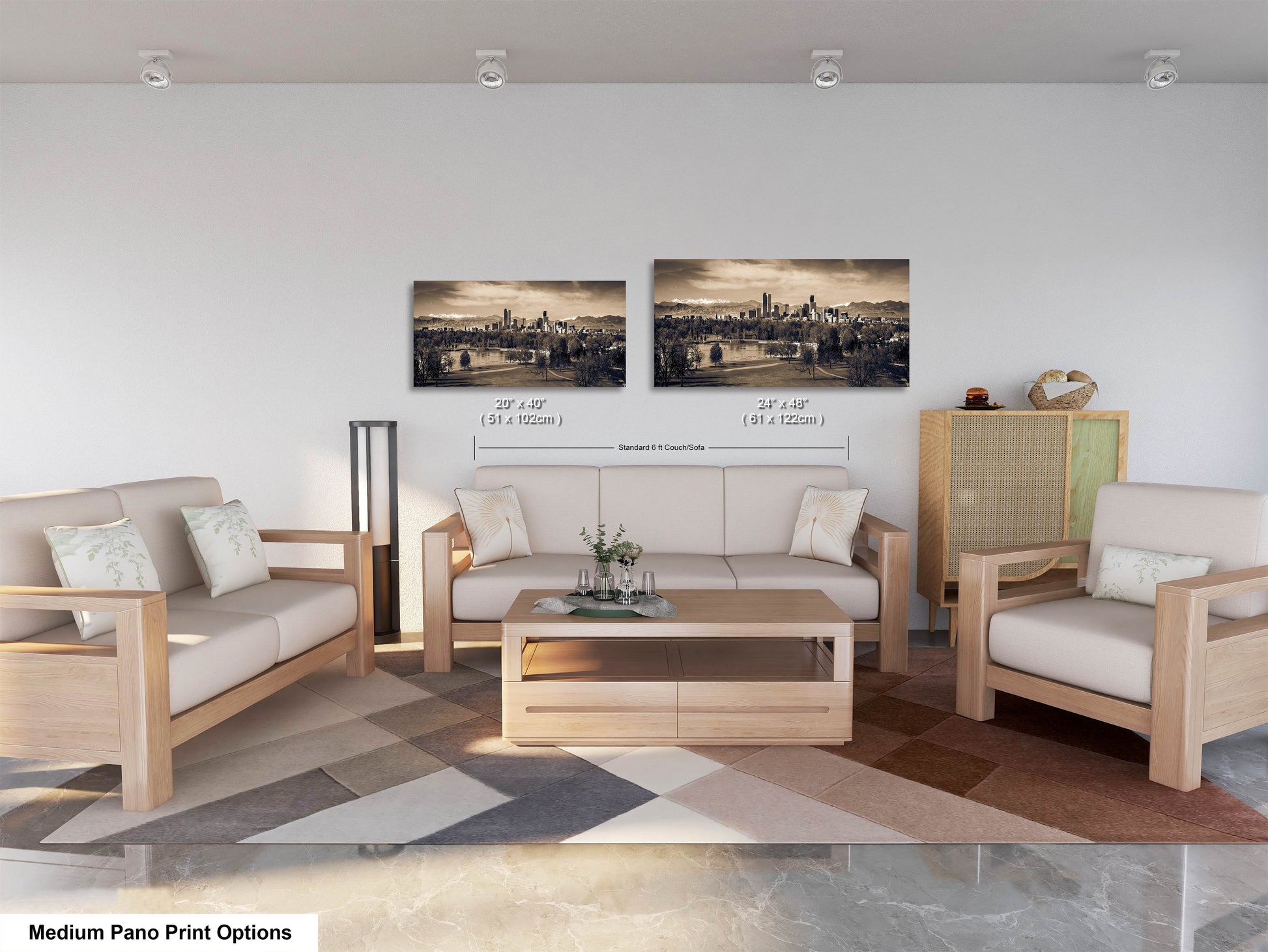 a living room filled with furniture and a painting on the wall