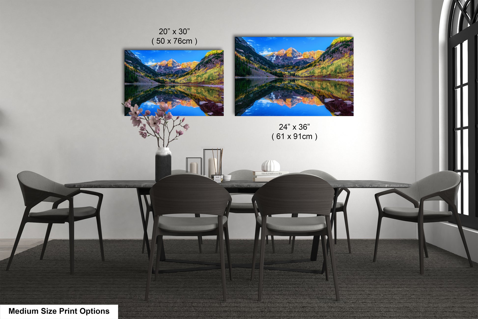 a dining room with a table and chairs