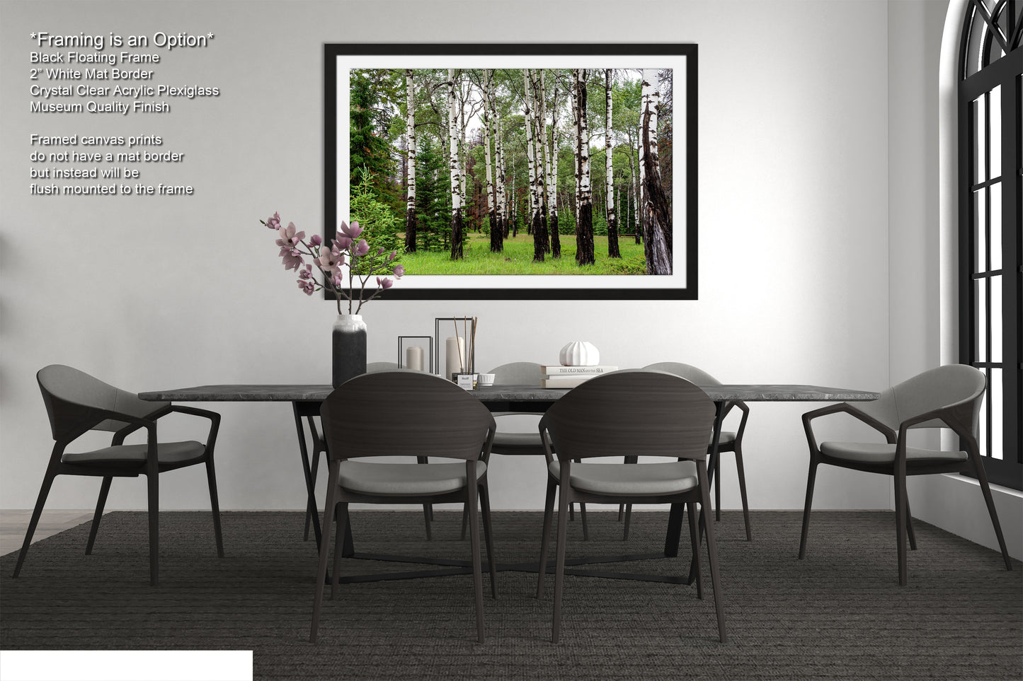 a dining room with a table and chairs