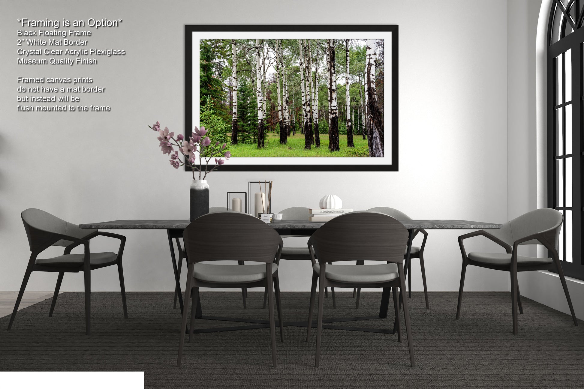 a dining room with a table and chairs