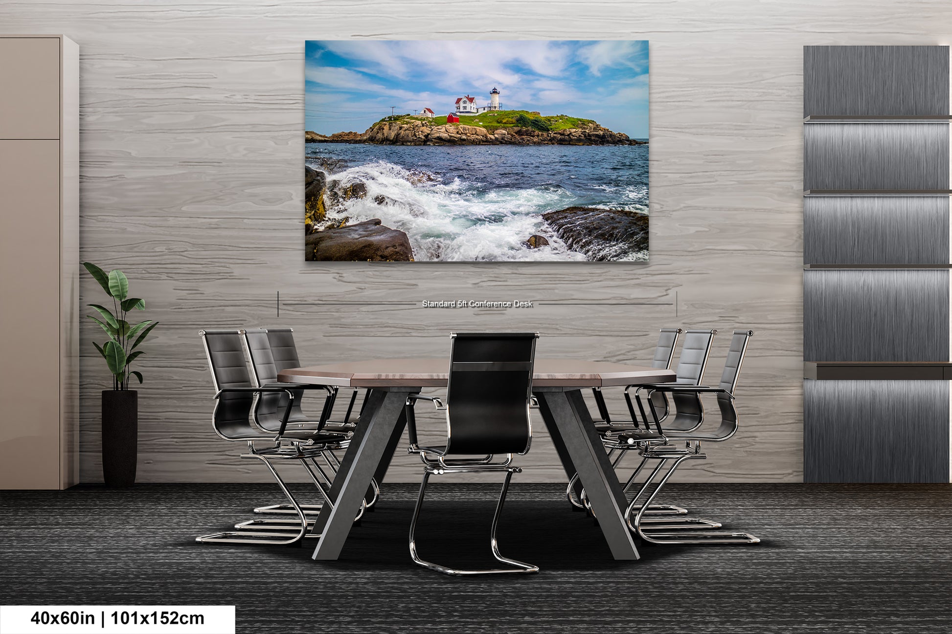 a room with a table and chairs and a painting on the wall