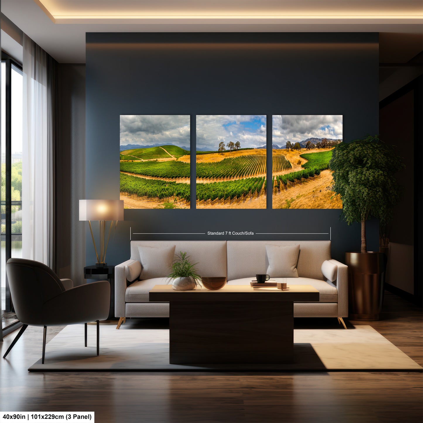 a living room filled with furniture and a painting on the wall