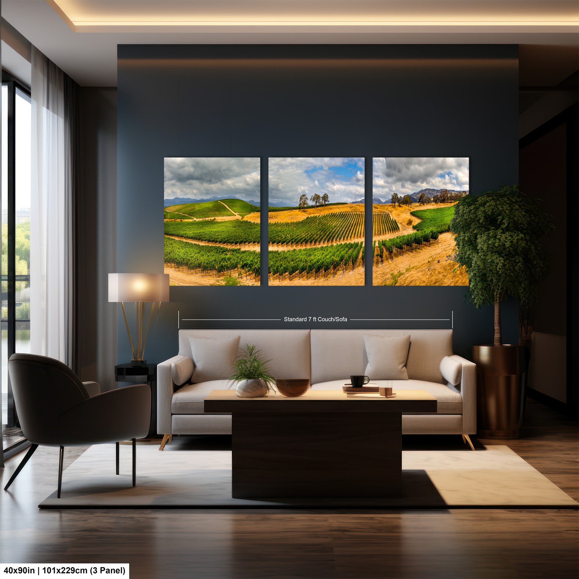a living room filled with furniture and a painting on the wall