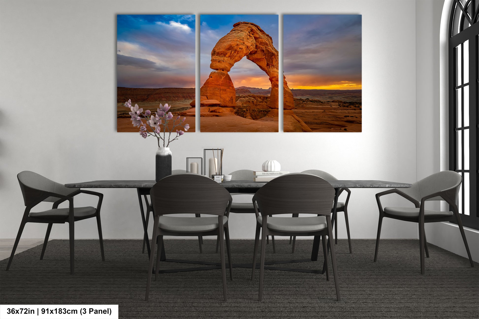 a dining room with a table and chairs