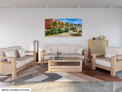 a living room filled with furniture and a painting on the wall