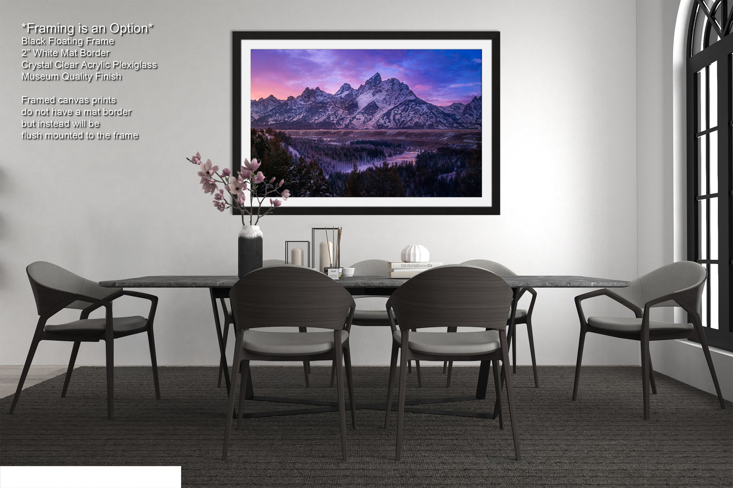 a dining room with a table and chairs