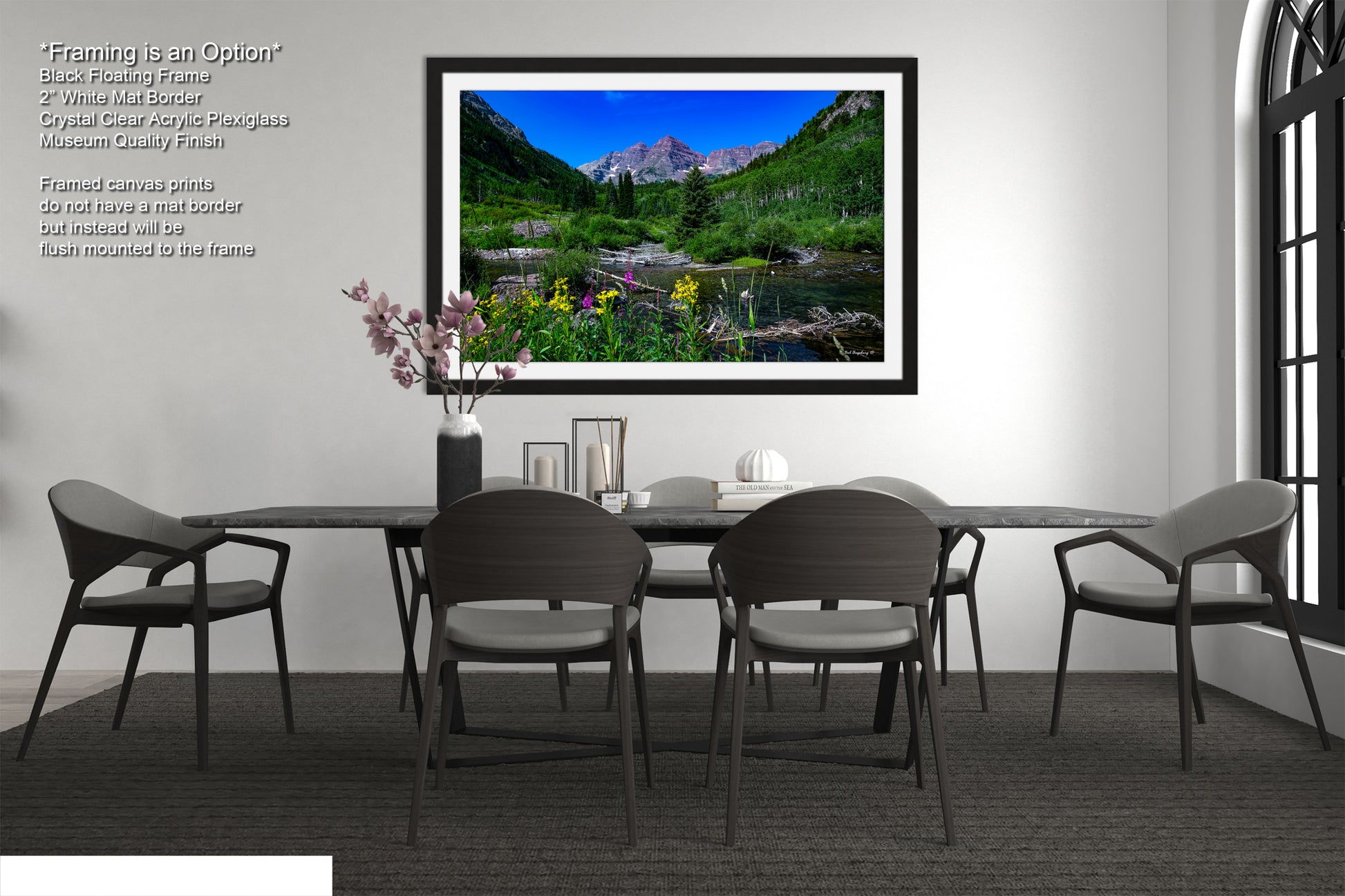 a picture of a dining room with a table and chairs