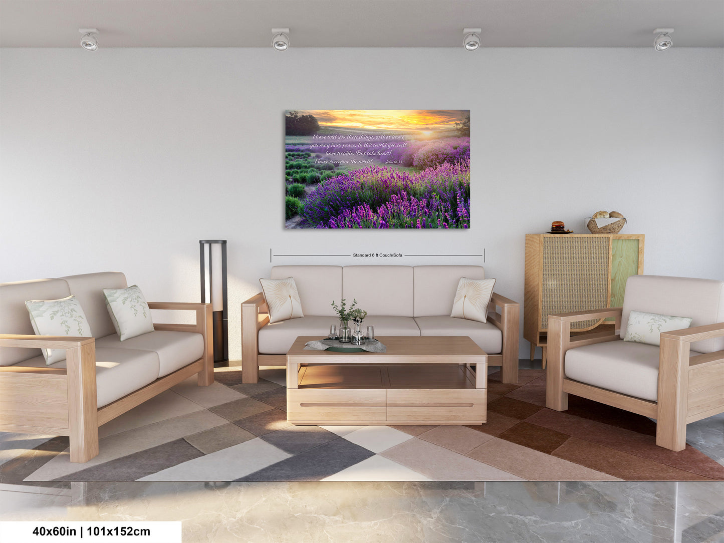 a living room filled with furniture and a painting on the wall