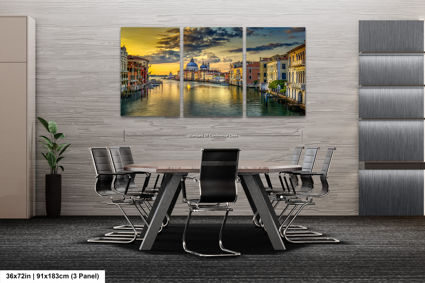 a dining room table with chairs and a painting on the wall