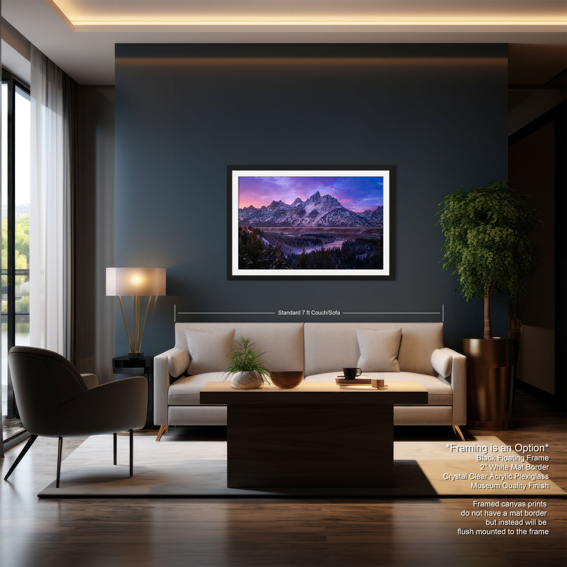 a living room filled with furniture and a painting on the wall