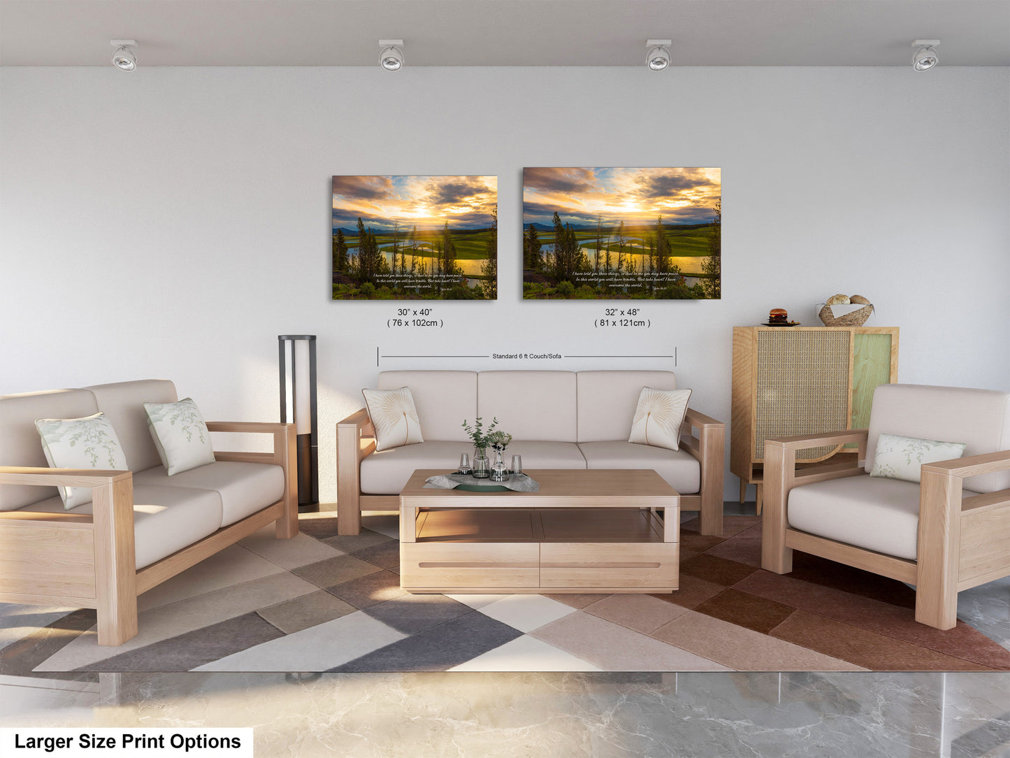 a living room filled with furniture and a painting on the wall