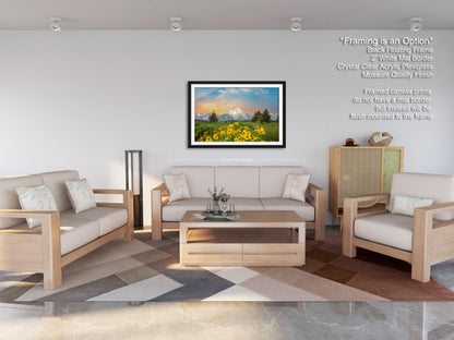 a living room filled with furniture and a painting on the wall