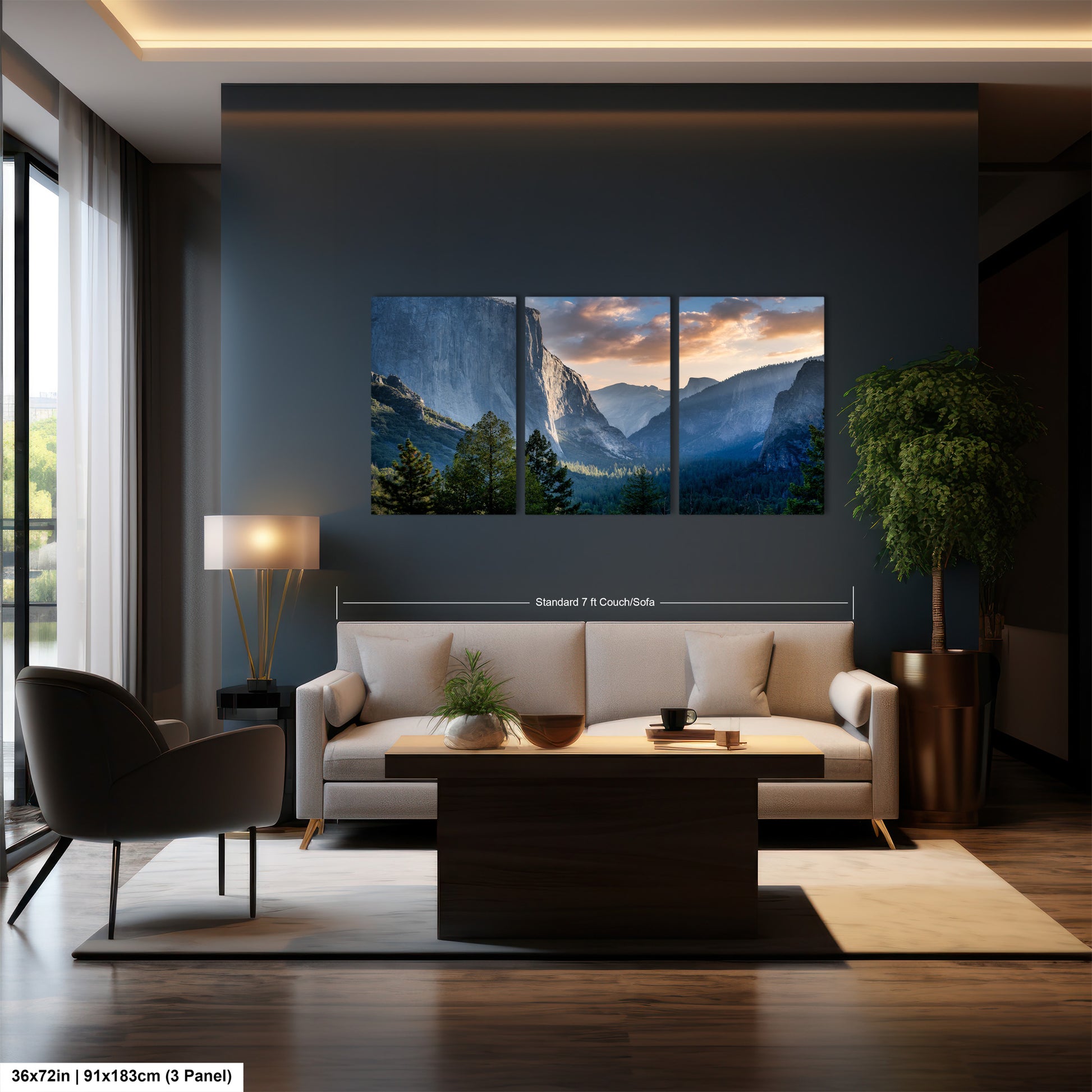 a living room filled with furniture and a painting on the wall