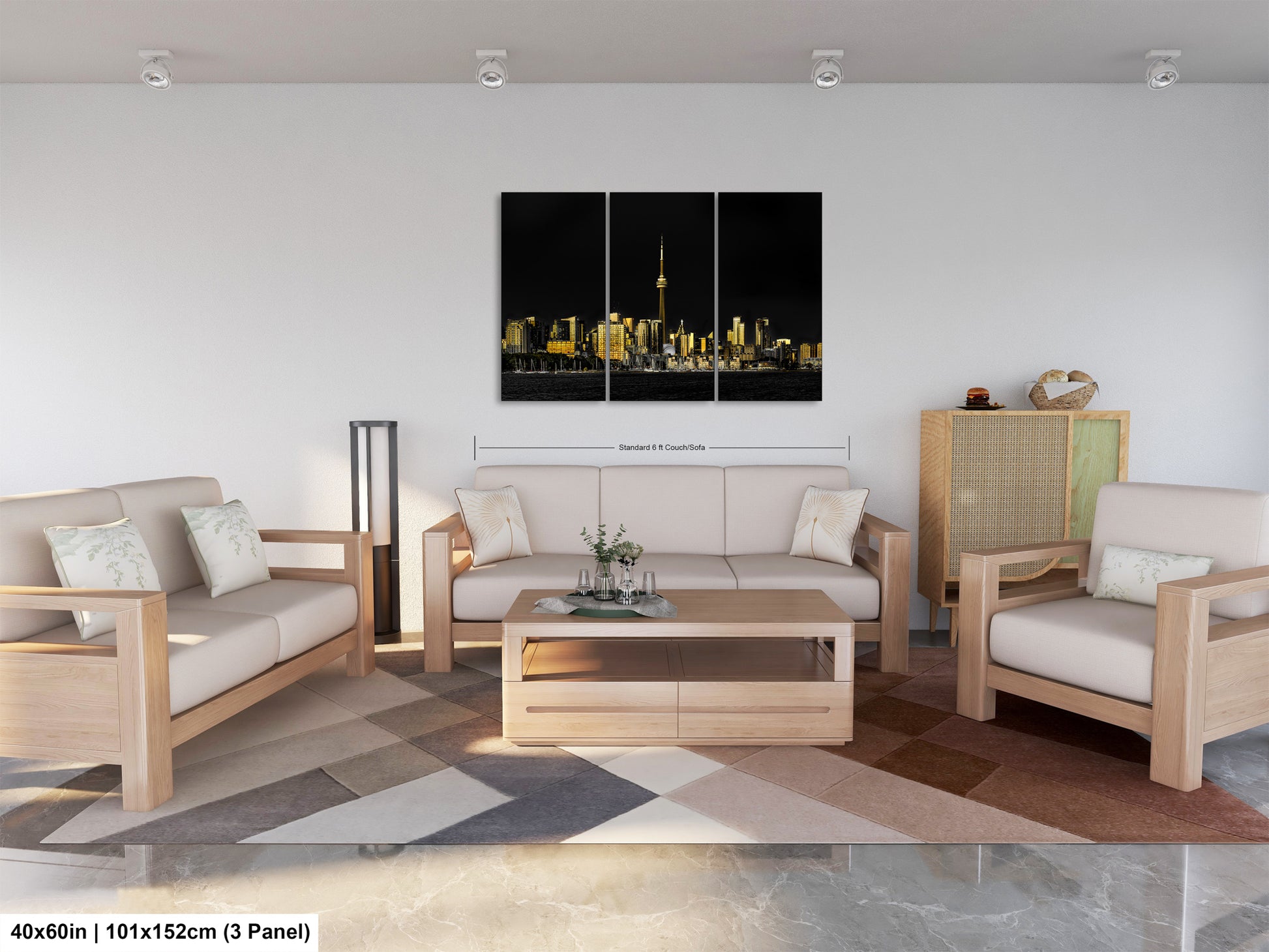 a living room filled with furniture and a painting on the wall
