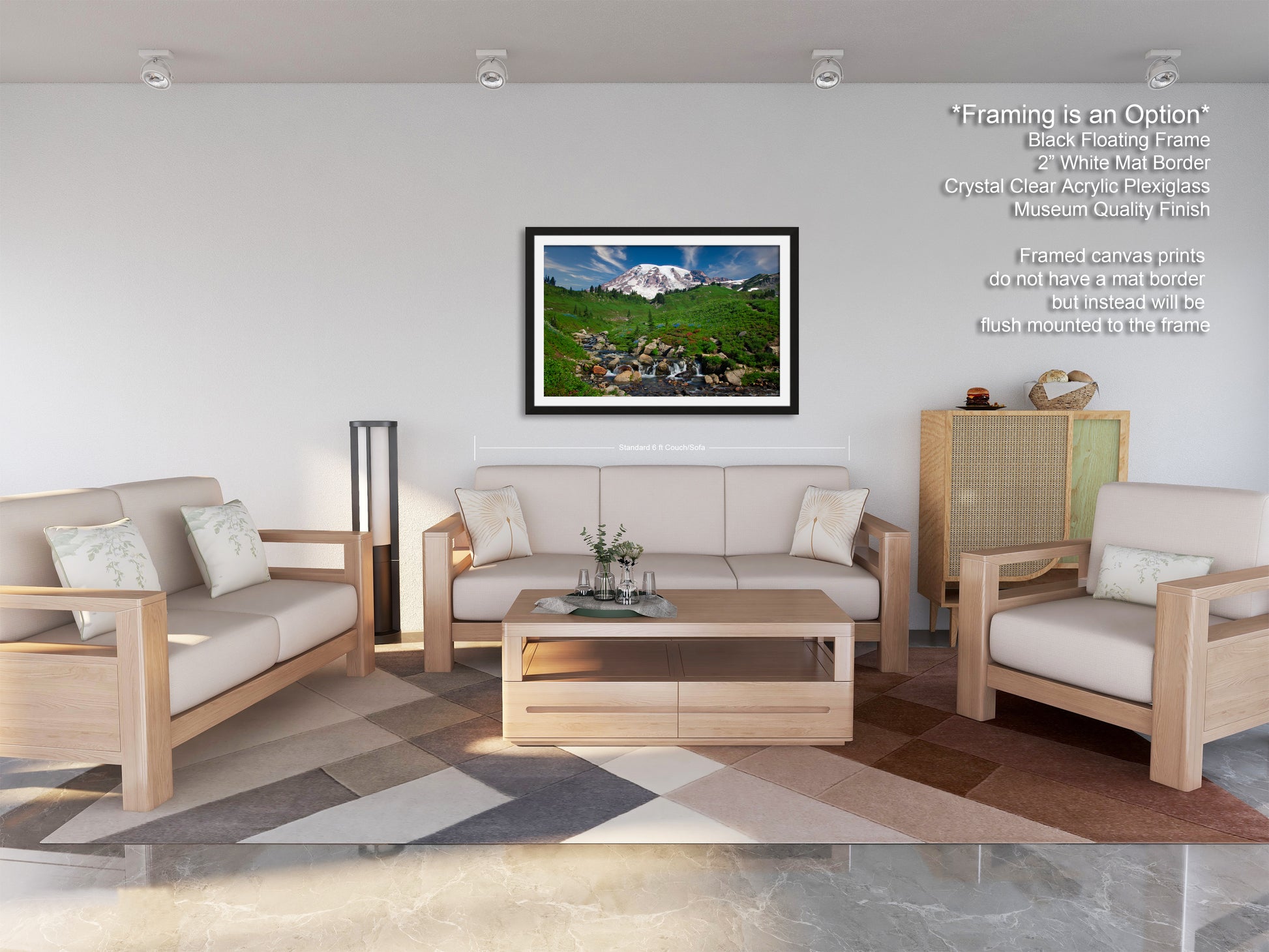 a living room filled with furniture and a painting on the wall