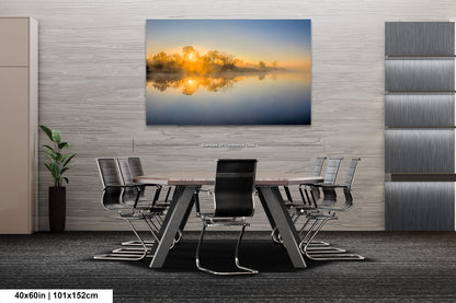 a dining room table with chairs and a painting on the wall
