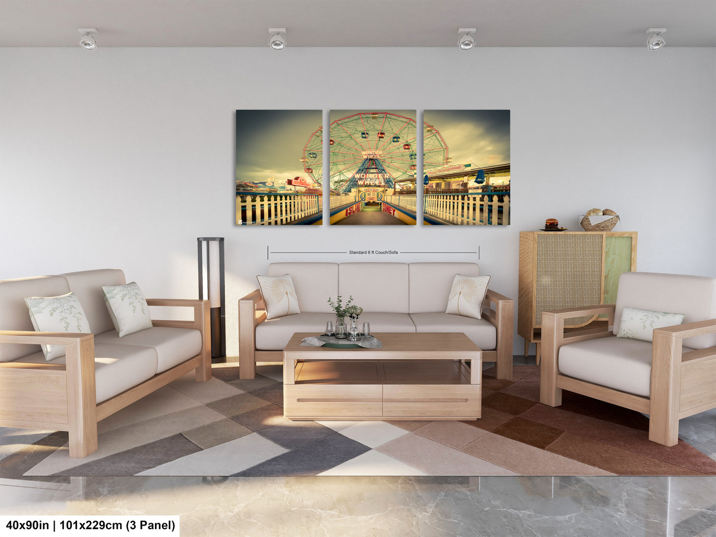 a living room filled with furniture and a painting on the wall