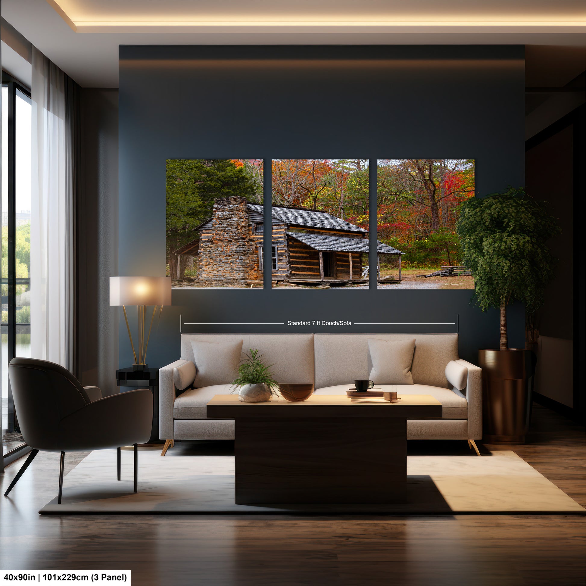 a living room filled with furniture and a painting on the wall