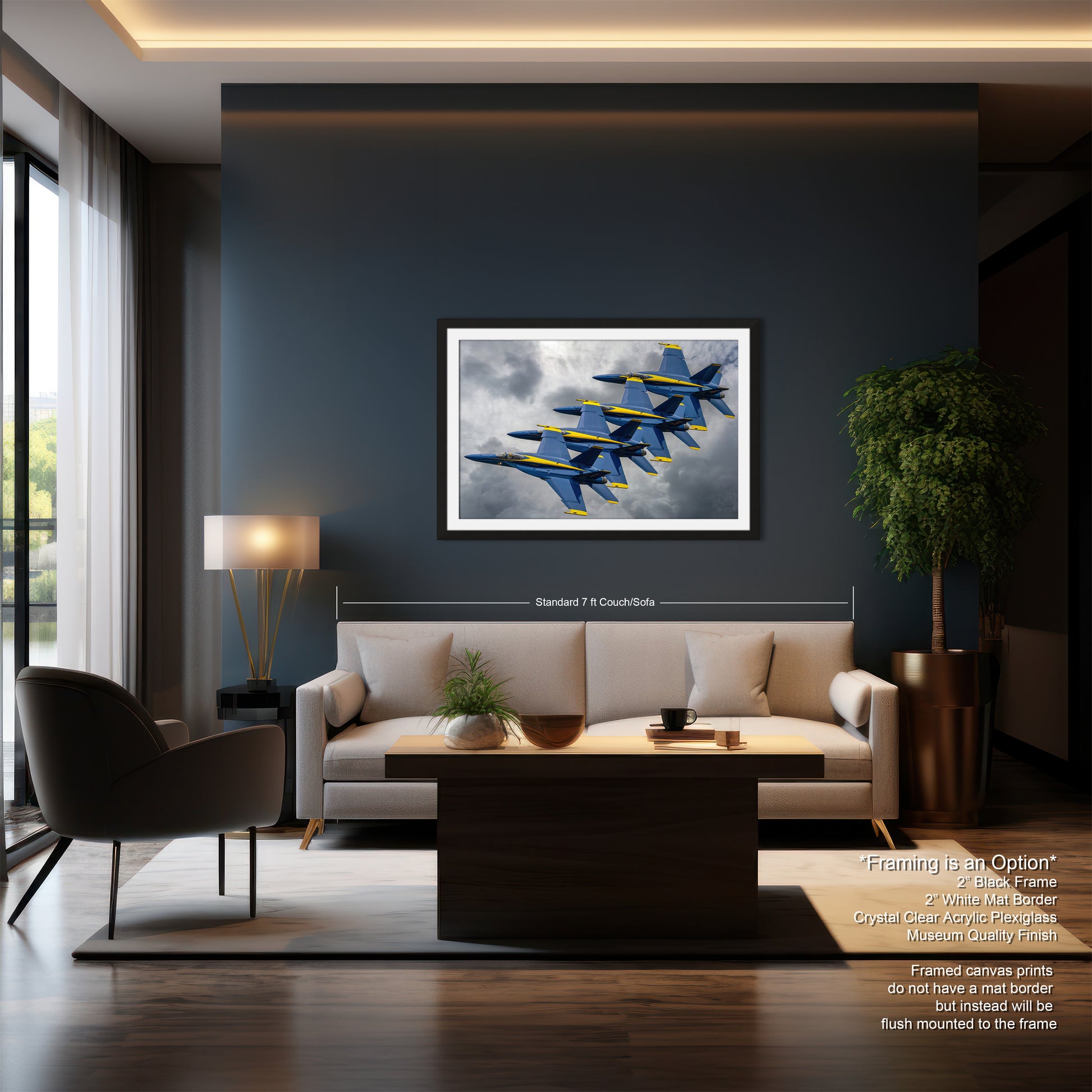 a living room filled with furniture and a painting on the wall